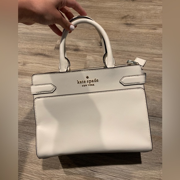 Kate Spade Staci Medium Satchel Bag in Parchment White Color Leather - Picture 2 of 6